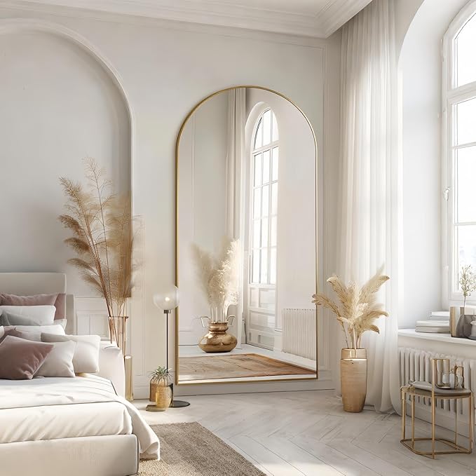 Arched Full Length Mirror, 78"x38" Large Floor Mirror with Stand, Oversized Full Body Mirrors for Standing/Leaning/Hanging, Wall Mounted Mirrors for Bedroom, Living Room,Dressing Room, Gold