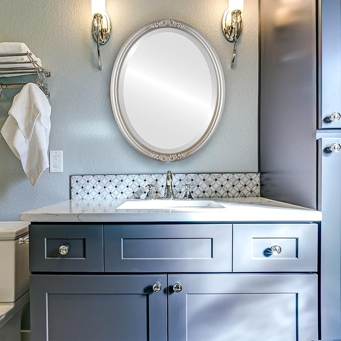 OVALCREST Oval Beveled Wall Mirror for Home Decor - Contessa Style - Silver Shade - 18" x 14"