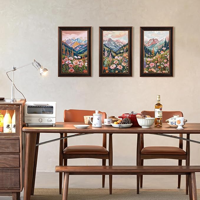 Large Colorful Floral Blossom Framed Canvas Wall Art,Natural Ridge Mountain Wall Decor, Boho Botanical Artwork, Modern Scenery Art Print for Living Room,Bedroom,Office- 16"x24"x3