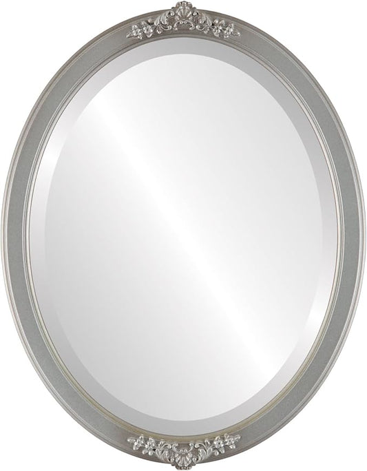 OVALCREST Oval Beveled Wall Mirror for Home Decor - Athena Style - Silver Shade - 21" x 17" Outside Dimensions