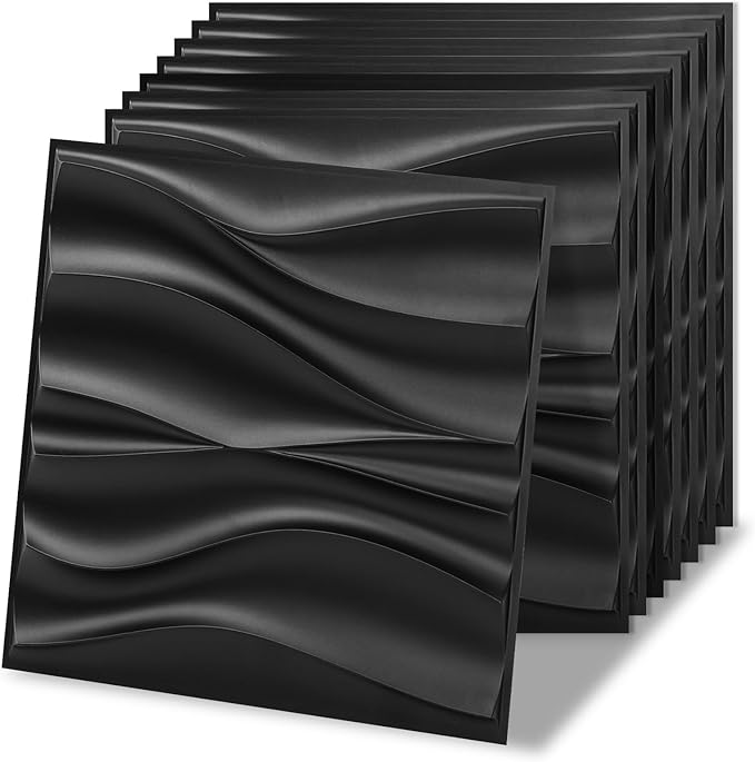 Art3d 20 Pack Decorative 3D Wall Panels, 19 Sq.Feet PVC Interior Wall Décor, 11.8"x11.8", Black
