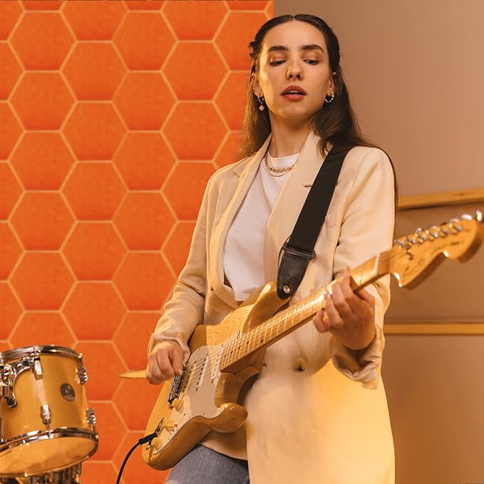 18Pack Hexagon Acoustic Panels 12" X 10" X 0.4" Sound Proof Panels,High Density Sound Dampening Panels With Self-Adhesive Soundproof Absorbing Wall Panels For Home Insulation Studio Office（Orange）