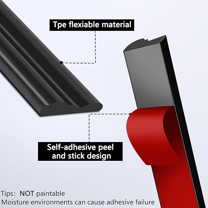 moonoom 20 Ft x 1.6'' Wall Decoration Molding Trim, Black Self-Adhesive 3D Chair Rail Panel Molding, Flexible DIY Wall Trim for Mirror, Window Frame and Home Decoration