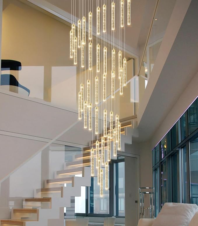 236'' Modern Crystal Chandeliers Long High Ceiling Chandelier for Staircase Dimmable LED Spiral Chandelier Hanging Ceiling Light Fixture for Entryway Foyer Hallway