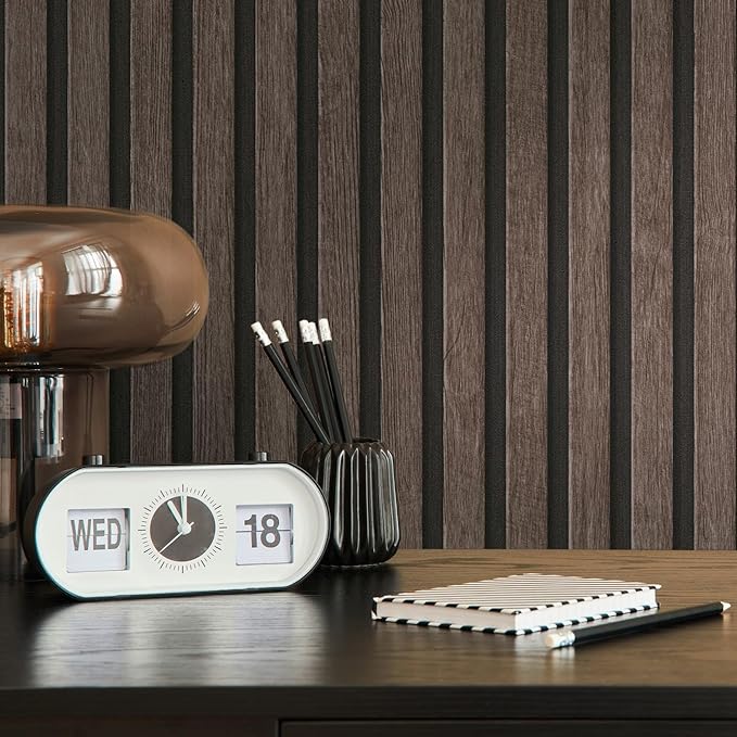 A.S. Création Wallpaper Wood Panels - Black, Brown - Striped Wood Wallpaper 395.99in x 20.87in Made in Germany - 391093