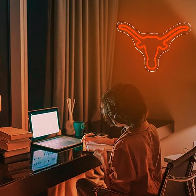 Longhorns Neon Sign for Wall Decor University LED Neon Light Sign Football Signs Longhorn Decor for Man Cave Graduation Gifts Dorm Decorr for College Students Men Teens,Size 14.6 * 8.3 in(FMXD096-01)