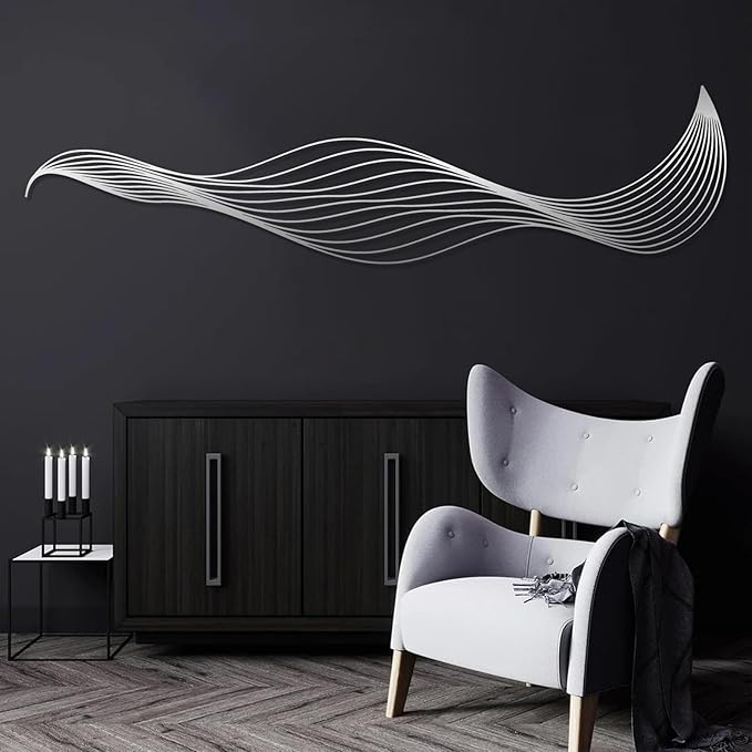 Abstract Lines Metal Wall Decor, Line Twist Wall Art, Abstract Wall Art, Large Contemporary Metal Sculpture, Modern Wall Decor, Spiral Wall Art, Office Home Decor, Housewarming Gift (13"x53"|34x135cm, Gold)