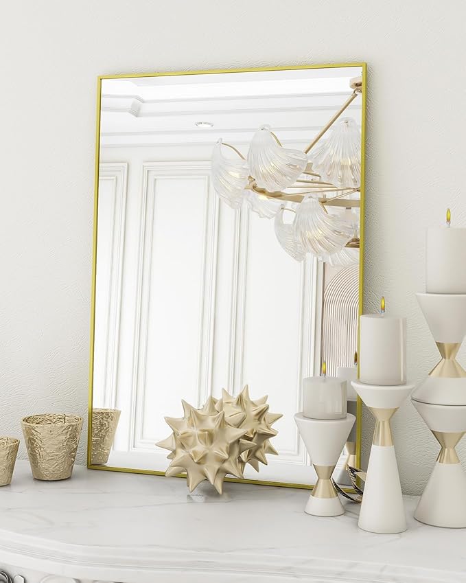 Koonmi Gold Mirrors for Wall, 30x36 Inch Bathroom Mirror, Rectangular Wall Mirror for Living Room Bedroom Bathroom, Hangs Horizontally or Vertically
