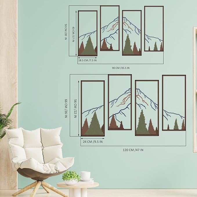 4 Pcs Metal Mountain and Forest Wall Decor Colorful Landscape Mountain Wall Art Pine Tree Forest Wall Decoration Rustic Nature Wall Decor for Living Room Home Office Bathroom Indoor (Middle)