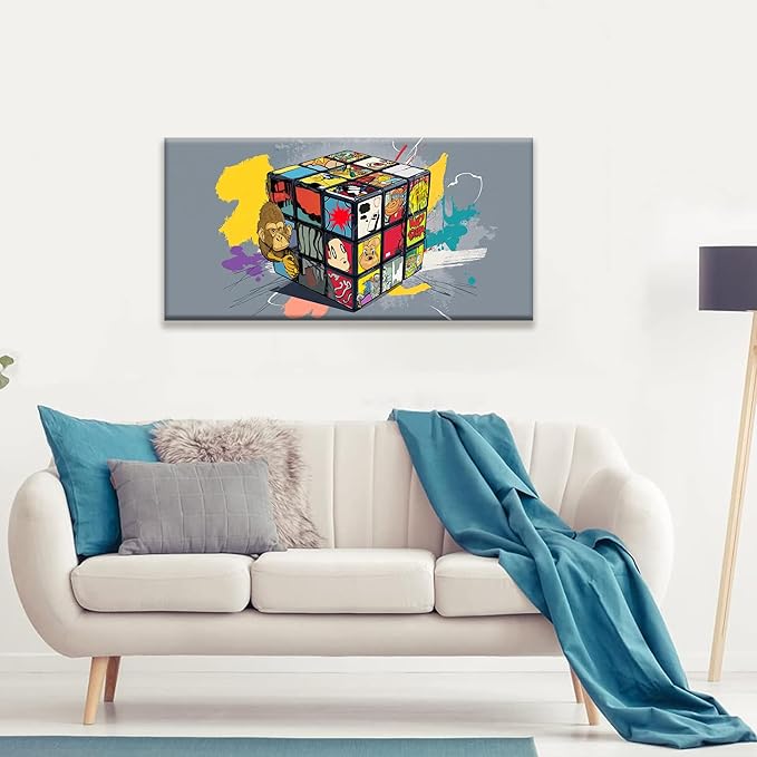 Abstract Wall Art Modern Abstract Wall Decor Multicolor Graffiti Cube Canvas Art Wall Decor Painting Picture For Bedroom Office Home Wall Decoration Artwork 20"X 40"Ready To Hang