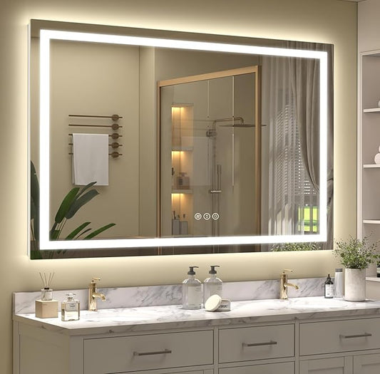 60x 40 Inch Lighted Bathroom Mirror for Wall, LED Illuminated Vanity Mirror with Lights, Dimmable, Anti-Fog, ETL Listed (Backlit and Front Lighted)