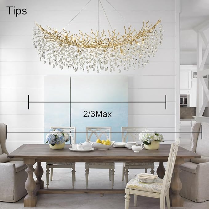 Modern Crystal Chandelier, 63" Large Rectangular Chandeliers for Dining Room, Gold Chandelier Light Fixture Raindrop FoyerChandelier Tree Branch Chandeliers for Living Room