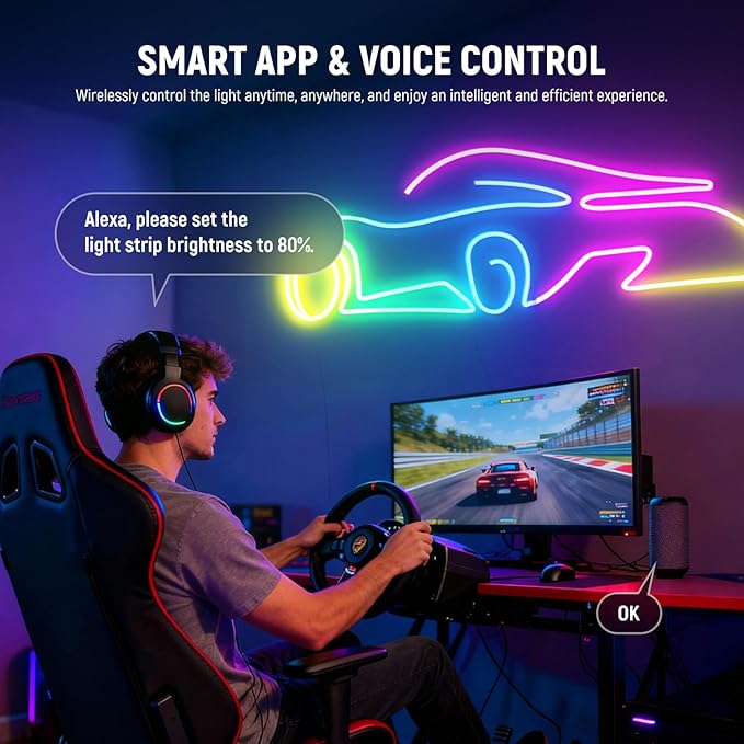 NEEWER 16.4ft/5m LED Strip Lights, Smart AI RGB Flexible Cuttable Neon Rope Light with App Control for Bedroom Gaming Room Indoor Studio Home Classroom Wall Outdoor Outside Waterproof Decor, NS02