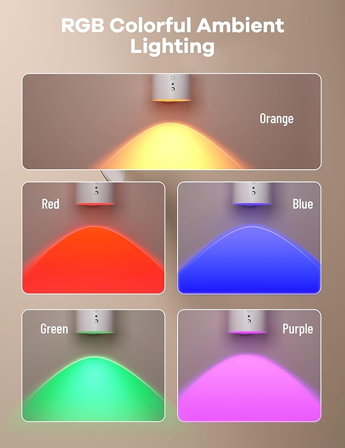 Joyzy Wall Light Rechargeable RGB Colorful Led Picture Lights for Wall Lighting Battery Operated Wall Sconce Two-Headed for Bedroom, Remote and Touch Control Wall Mounted Lamps with Wireless Magnetic