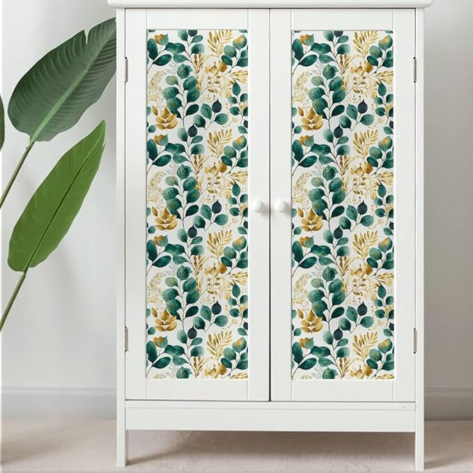 Modern Watercolor Green Golden White Plants Leaf Botanical Peel and Stick Wallpaper Wall Decor Self Adhesive Wall Paper Stick on Easy Peel Off Contact for Renter Apartment