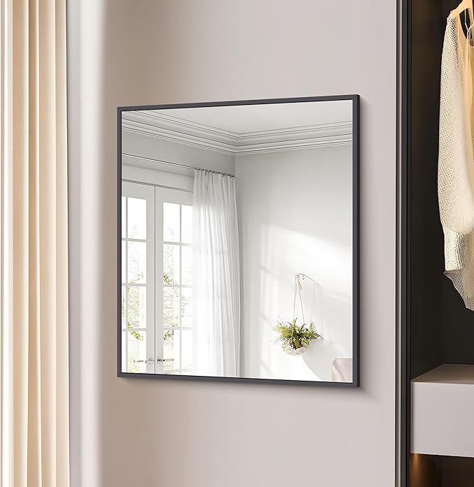 BONEWEI Bathroom Mirror,30x36 inch Wall Mirror for Bathroom Wall Mounted Black Rectangle Square Corner Mirrors, Black Bathroom Mirror for Living Room, Farmhouse, Bedroom Entryway, Horizontal/Vertical