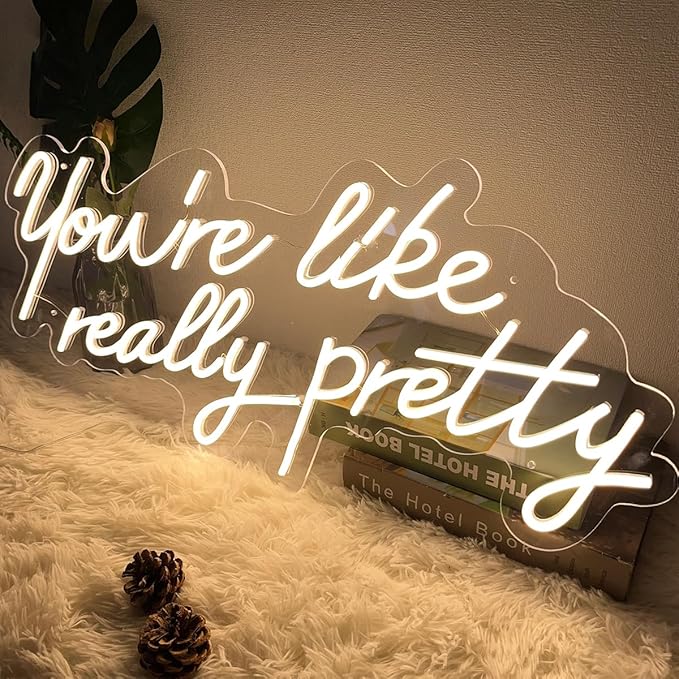 Neon Signs You are Like Really Pretty-Transparent Acrylic with Dimmers Light Signs Indoor Bedroom Decor Wall Led Neon Sign Backdrop Flex 21.6×9.9 IN Bar Christmas Party Wedding Living Room Warm White