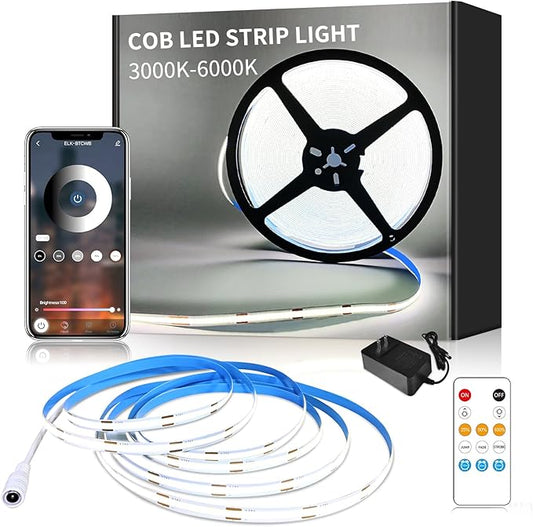 16.4ft COB LED Strip Lights 6000K White Dimmable DC 24V Flexible LED Tape Light for Bedroom, with Remote and app Control LED Light Strip,for DIY Home Decoration