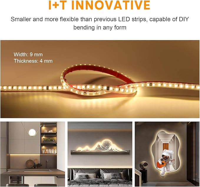 LED Lights 6.56 ft AC 120V Hardwired LED Strip Lights 2M SMD 2835 LED Tape Light Flexible White LED Strips 4000K 110 Volt with ON/Off Switch (White, 6.56ft)