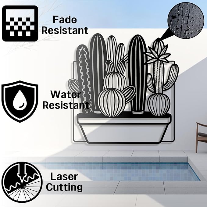 Metal Cactus Wall Decor,Southwestern Wall Art Metal,Metal Desert Wall Art,Metal Cactus Outdoor Decor,Natural Themed Home Decor,Metal Cactus Yard Art (Style 5, 47 L" x 47 W" / 120 x 120 cm)