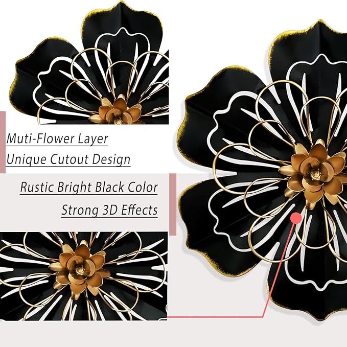 Metal Flower Wall Art Decor, 8.3" Rustic Modern Floral Sculpture, Distressed Iron Wall Hanging Home Decoration Accent Artworks for Indoor Kitchen Bedroom Living Room Office Outdoor Garden Patio - 06