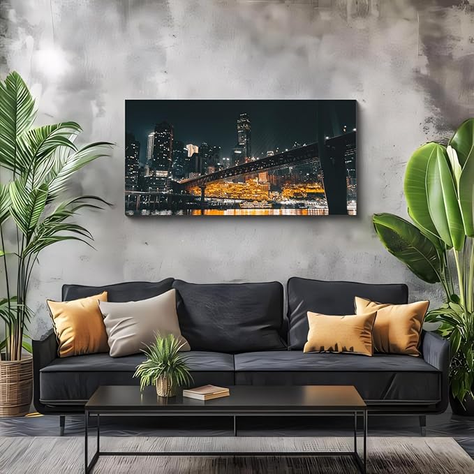 NAN Wind 1PCS Chongqing City Nightscape Canvas Wall Art Illuminated Chinese Skyline with Bridge Skyscrapers Modern Urban Landscape Photography Print for Living Room Office Bedroom Decor