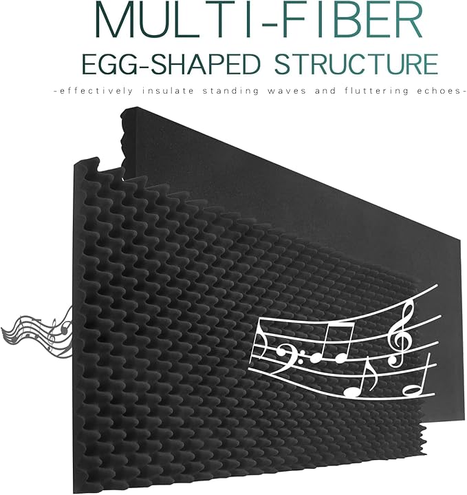 4 Pack Acoustic Panels, 48x24x2” Egg Crate Soundproof Foam Wall Panels High Density Noise Canceling Studio Foam Wall Panels for Echo Absorption Home Office (Black 4 Pack, 48"x24"x2")