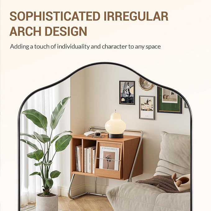 ANDY STAR Scalloped Arched Mirror, 30x40 Polished Chrome Irregular Bathroom Mirror for Vanity, Asymmetrical Curved Top with Anti-Rust Stainless Steel Frame, for Entryway, Bedroom, Mantel, Fireplace