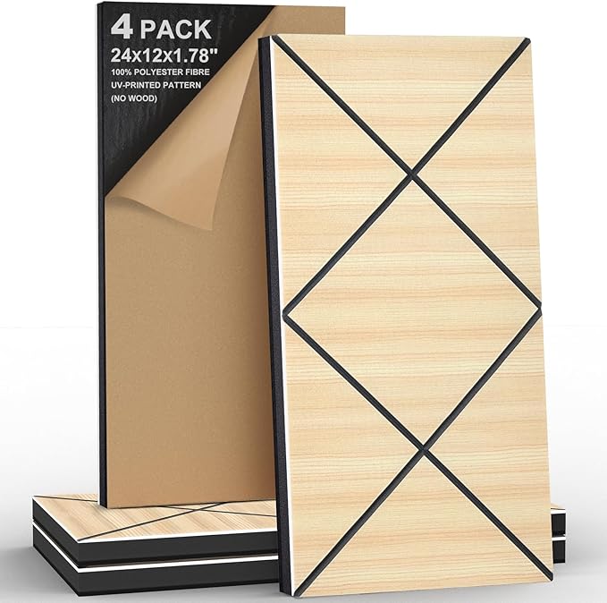 4Pack Acoustic Wall Panel, Self-Adhesive Soundproof Foam Panels for Wall, 3D Perforated Tri-Layer Polyester Fiber Decorative Acoustic Insulation for Recording Studio, Office, Home, 24×12×1.78" Rhombus