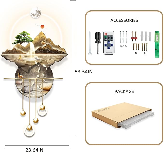 LED Light Decor Wall Art, 3D Art Wall Decor with Light, Decors Walls Sculptures Large 3D Art, Decors Walls Sculptures Lighting Modern, Plug-in Power Supply, Gold A, 23x53in