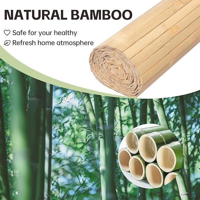 Bamboo Wall Panels for Interior Wall Decor（48" H x 96" L） Natural Wainscoting Panels Wall Paneling for Living Room Decor, Tiki Bar,Kitchen,Ceiling Tiles, Pole Wrap Wood Roll,Wall Decor for Bedroom