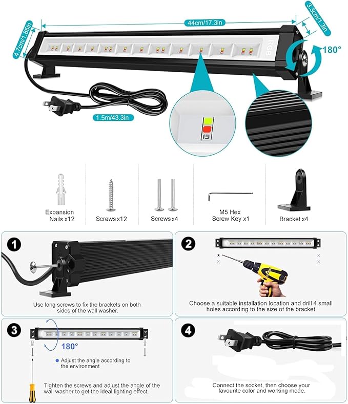 MEIKEE RGB Wall Washer Light, 42W RGBCW Smart APP Waterproof LED Strip Lights Bar, Dimmable for Church Wedding Birthday Party Outdoor Stage Lighting Christmas Decoration