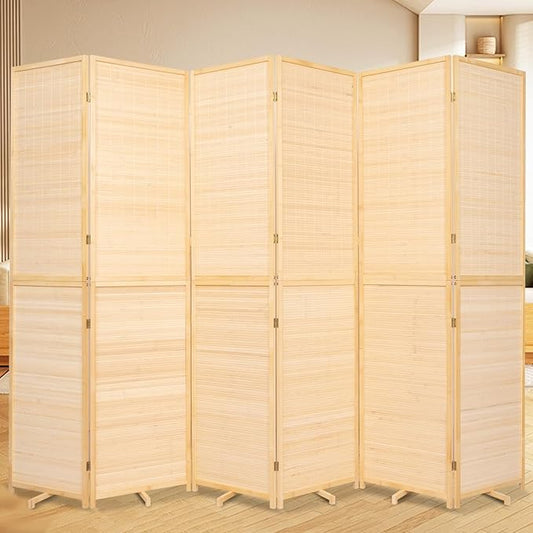 Bamboo Room Divider Folding Privacy Screens, Wall Divider for Room Separation, Portable Room Partitions and Dividers, 5.6FT Bamboo Mesh Woven Room Divider Panel (Beige, 6 Panel)
