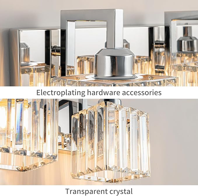 Modern Bathroom Vanity Light 4-Lights Chrome Crystal Wall Lamp Bathroom Modern Crystal Vanity Lighting
