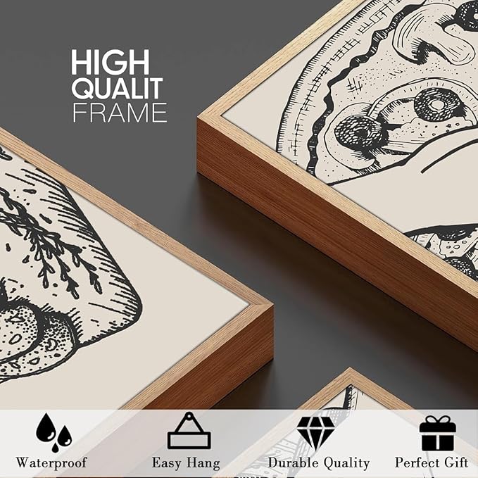 BINCUE Food Wood Wall Art Modern Cheers Kitchen Wall Decor Abstract Friends Party Artwork for Kitchen Dining Room Living Room 12" Lx16 W Set of 3