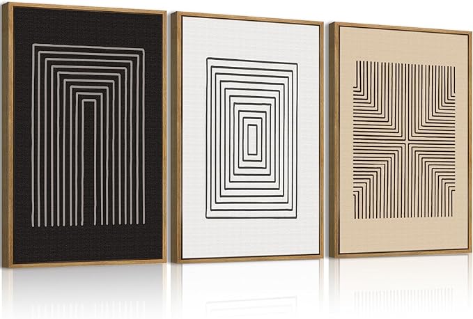 Anyzal Abstract Modern Wall Art Framed Brown and Black Illustration Wall Decor Minimalist Neutral Art Prints for Living Room Bedroom Office 16x24 Inch 3 Pieces