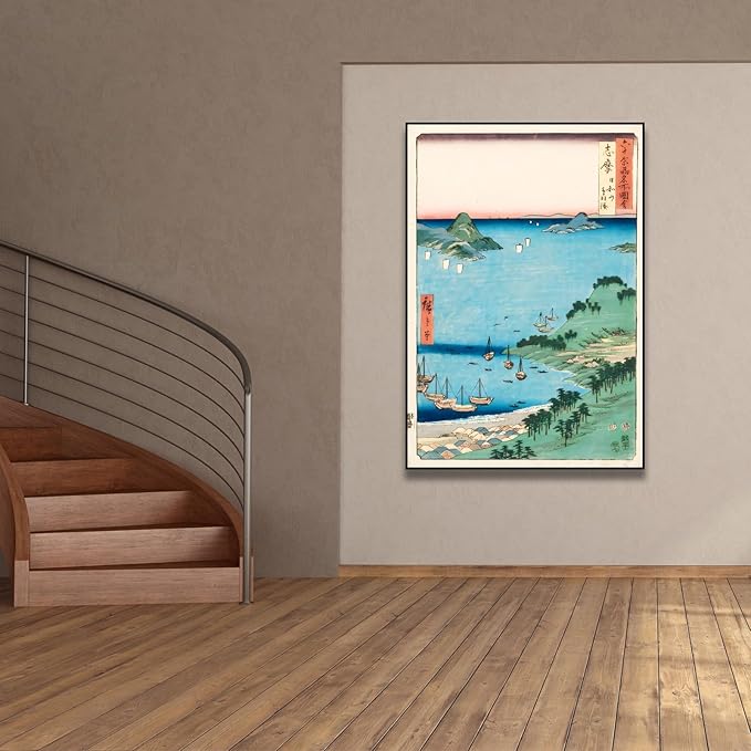 OKRA Utagawa Hiroshige Canvas Wall Art - Mount Hiyori And Toba Harbor Poster - Japanese Posters Famous Views of The Sixty-Odd Provinces Print Traditional Japanese Wall Decor Unframed
