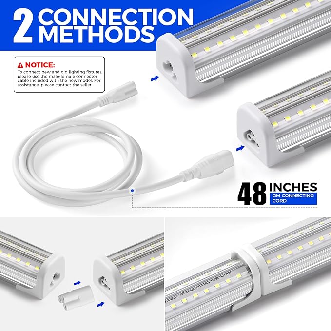 Barrina T8 LED Shop Lights for Workshop 4FT, 50W, 6500K, ‎Super Bright White, Clear Cover, Ceiling, V-Shape Shop Light Fixture, Garage, Warehouse, Basement, ETL Listed, 2 Packs