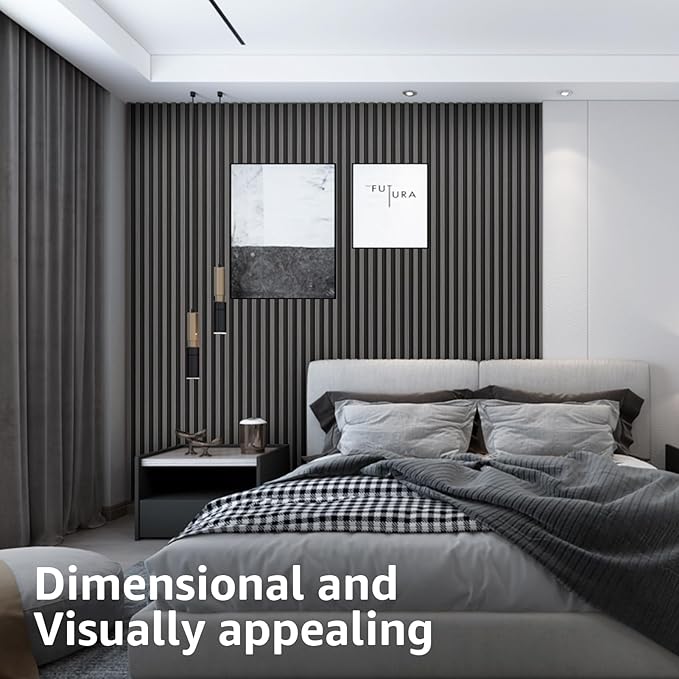 Art3d 8-Pack WPC Wood Slat Wall Panel for Interior Wall Décor, 3D Wood Fluted Acoustic Wall Paneling for Living Room Bedroom Home & Office Accent Wall Decor - 96 x 6 Inch Grey