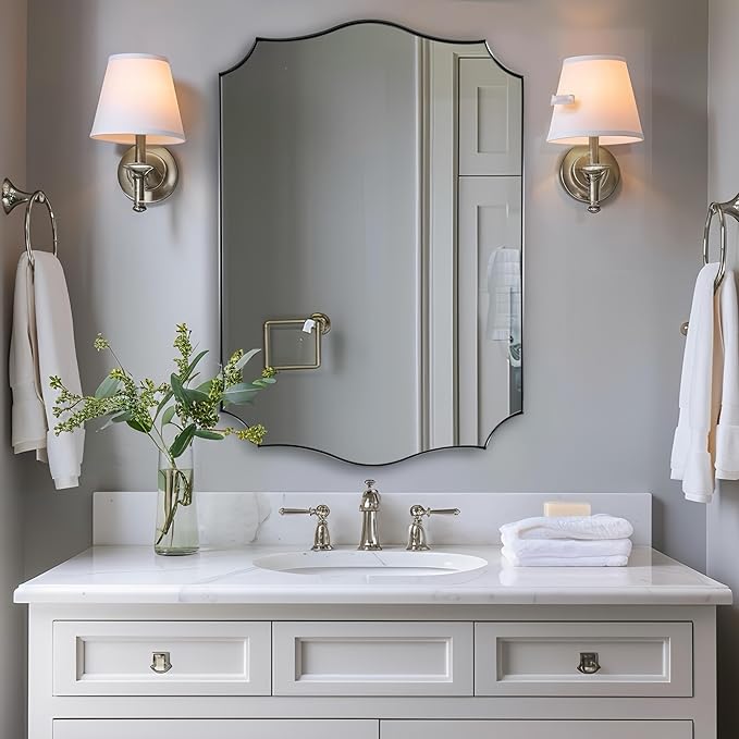 ANDY STAR Chrome Mirror 24x36, Polished Silver Bathroom Mirror, Modern Wavy Mirror with Sophisticated Curved Design, SUS304 Anti-Rust, 1’’ Deep Wall-Mounted Vertically/Horizontally