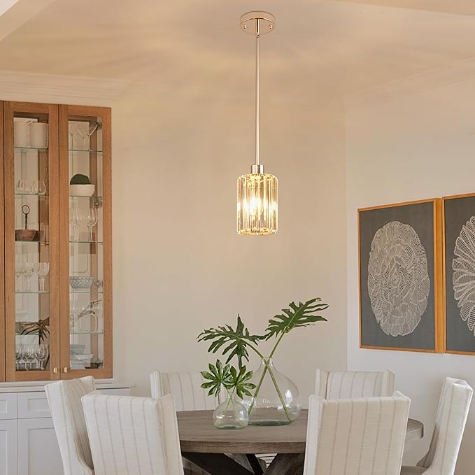 Modern Mini Crystal Pendant Lights Chandeliers Adjustable Sloped LED Hanging Ceiling Fixture Glass small Crystals for Kitchen Island Bathroom Dining Room Living Room, Hallway, Bar 1PC (Gold)