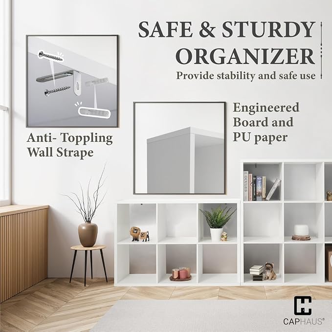 CAPHAUS Sturdy Room 13-Inch Cube Storage Organizer Shelf, with Extra Thick Exterior Edge, Open Storage Shelf Divider, Bookcase, 6-Cube / 8-Cube / 9-Cube, Colors Available in Rustic Grey Oak and White