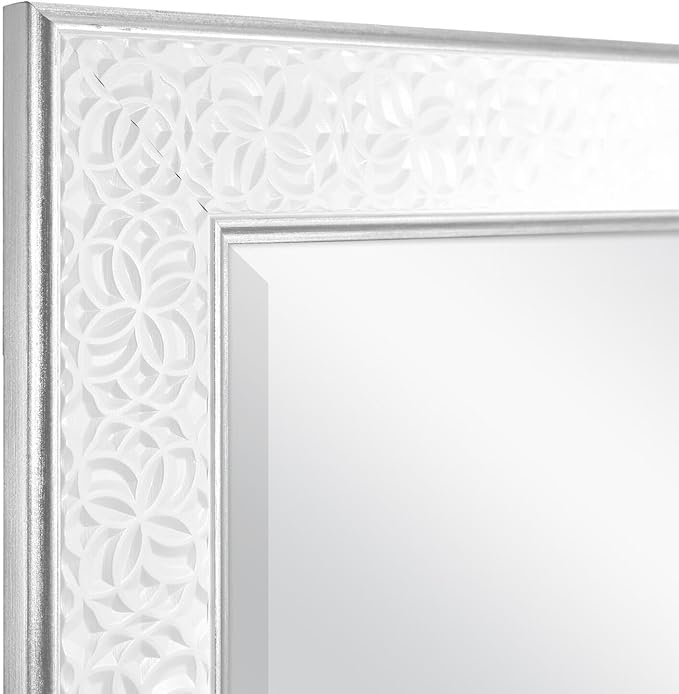 MCS Nordic Blossom Large Wall Mirror, Modern Rectangle Mirror Home Decor for Living Room, Bedroom, or Bathroom, 21 by 25 Inch, White