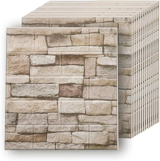 3D Wall Panels Peel and Stick in Rock, 20 PCS XPE Foam 3D Wallpaper, Faux Brick Wall Panels for Bedroom, Stairs, Kitchen