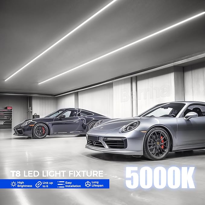 Barrina LED Shop Light, 4FT 40W 5500LM 5000K Daylight White with Reflectors, V Shape, Clear Cover, Linkable with Plug, T8 LED Tube Lights