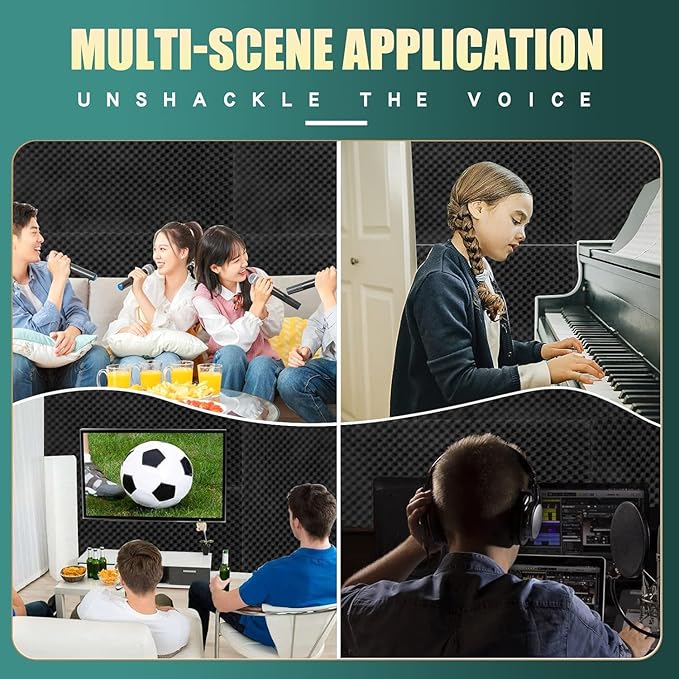 4 Pack Acoustic Panels, 48x24x2” Egg Crate Soundproof Foam Wall Panels High Density Noise Canceling Studio Foam Wall Panels for Echo Absorption Home Office (Black 4 Pack, 48"x24"x2")