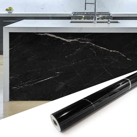 Marble Peel and Stick Waterproof Wall Paneling, 118" x 47" Black Marquina Glossy Finish Self-Adhesive Backsplash Tile Vinyl Wall Panel for Kitchen Bathroom Wall Decor, Covers 38.75 Sq. Ft.