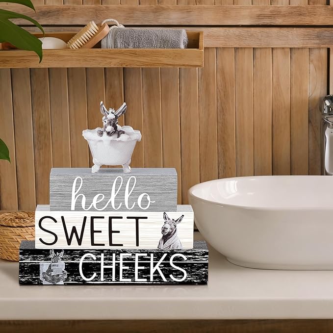 4 Pcs Funny Donkey Bathroom Decor Farmhouse Donkey Bathroom Decoration Western Hello Sweet Cheeks Table Centerpiece Christmas