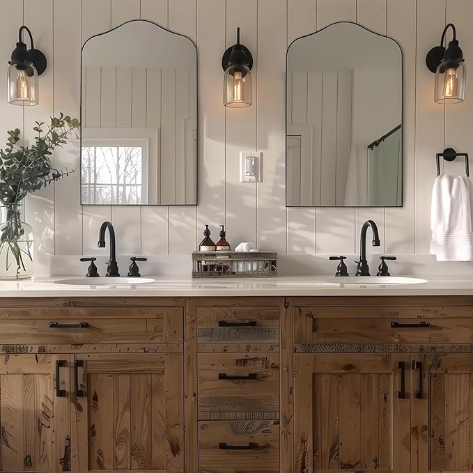 ANDY STAR Scalloped Arched Mirror, 22x35 Matte Black Irregular Wall Mirror for Bathroom Vanity with Metal Frame for Living Room, Entryway, Fireplace, Mantel, with Stainless Steel Frame