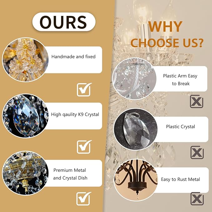 Modern Crystal Chandeliers Luxurious Gold Maria Theresa Chandelier Pendant Lamp for Bedroom Dining Table, Kitchen Island, Living Room, Shatterproof Glass & Dimmable Warm Light